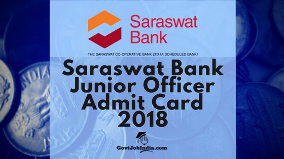 Saraswat bank Junior officer admit card / Hall Ticket 2018
